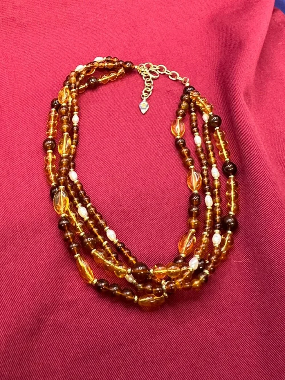 Givenchy Multi-Strand Faux Amber & Baroque Pearl Necklace